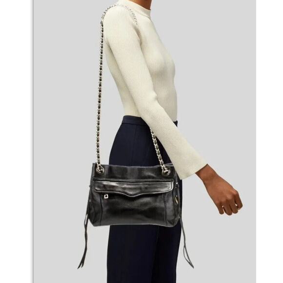 Rebecca Minkoff Black Leather Shoulder Bag Purse with Gold Hardware Chain Strap - Picture 1 of 16